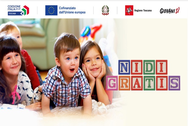 bambini con scritta Nidi Gratis e loghi di Enti