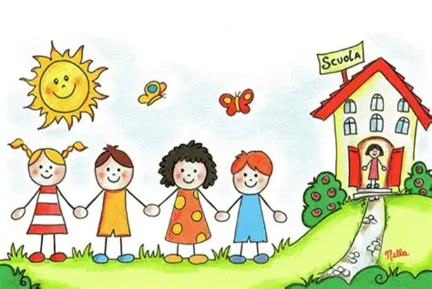 Immagine scuola, bambini e sole